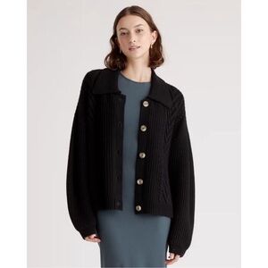 Quince Womens Australian BLACK Merino Wool Collared Cardigan S